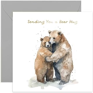 Old English Co. Watercolour Bear Hug Thinking of You Card for Him or Her - Miss You Card for Friends Family - Feel Better Soon, Sympathy, Condolences, Get Well | Blank Inside with Envelope