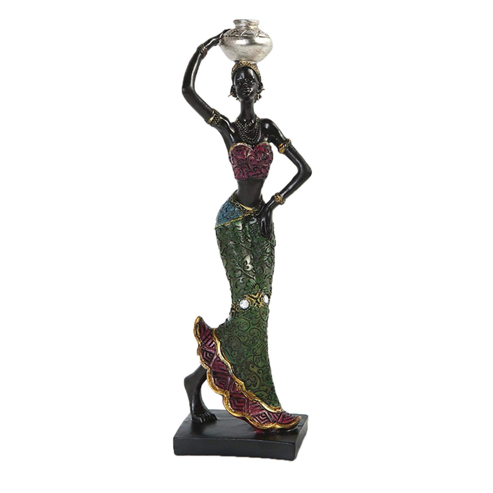 African Women Figurines,Resin African Women Statues,African Girl Exotic Figurine African Black Figure Sculpture Tribal Lady Figurine Statue Sculptures Candle Holder Creative Crafts Dolls 8.66in