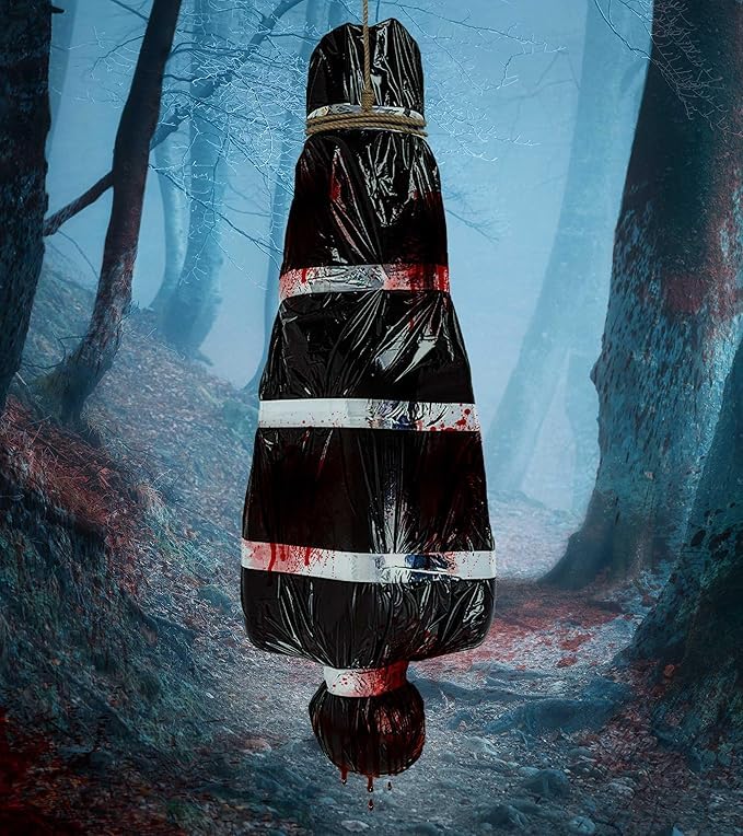 GGEROU Halloween 5ft Hanging Corpse Dead Victim Props Halloween Decorations, Haunted Creepy House Halloween Decor,Scary Halloween Decorations Outdoor Prop Creepy Haunted House Decor