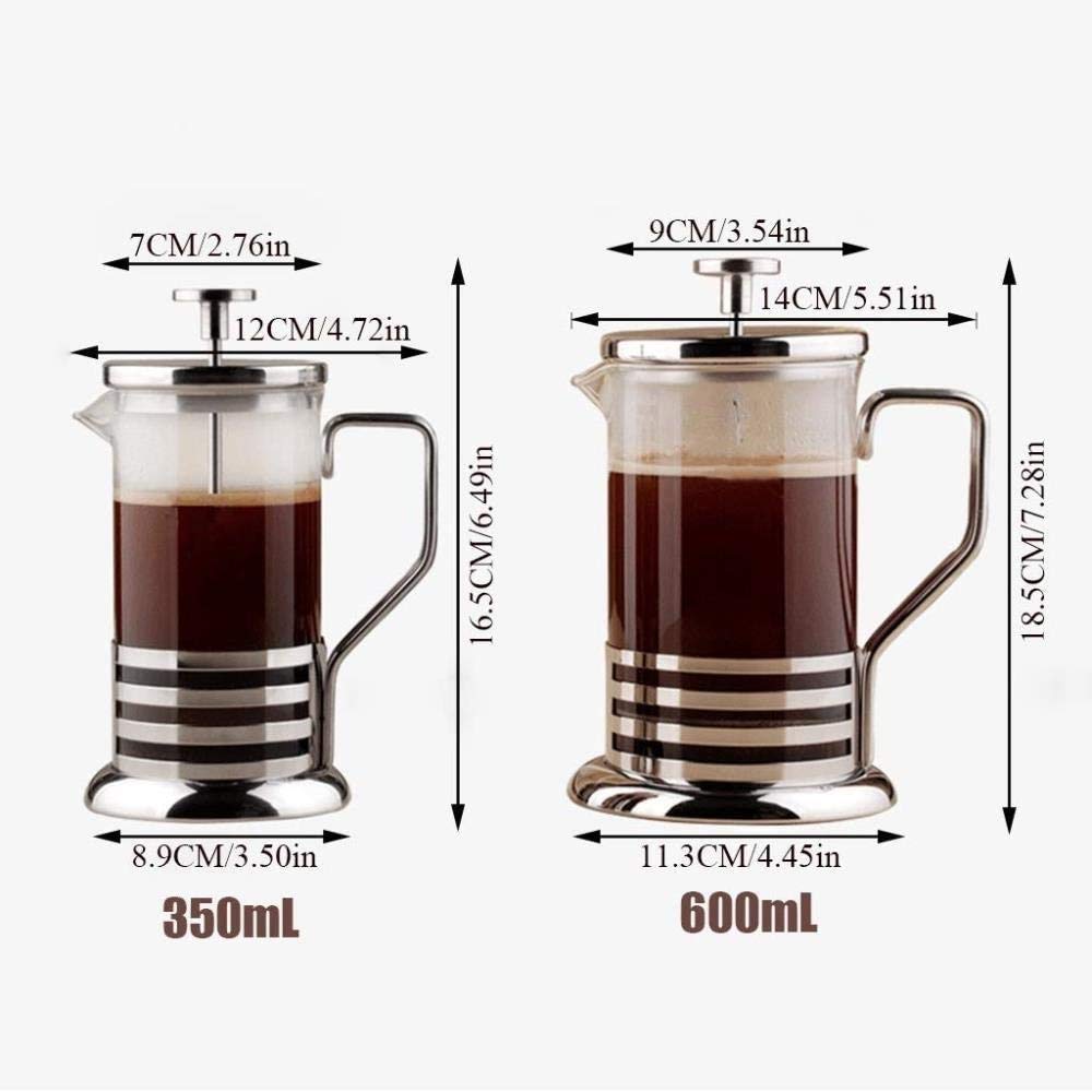 French Press Coffee Maker - Presses Makers - 600 ML 4 Cup - Stainless Steel 304 NOT - Fine Duckbill Filter/Spout Diversion Silver 600ML French Press