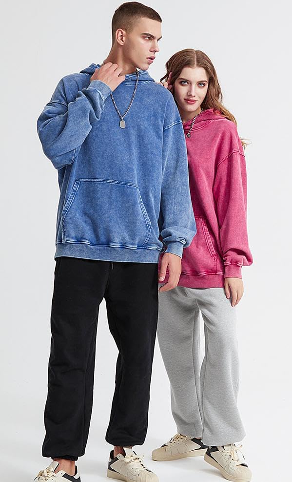 Womens Vintage Oversized Hoodie Acid Wash Heavyweight Cotton Sweatshirt Unisex Couples Men Baggy Pullover Hoodie - Image 6