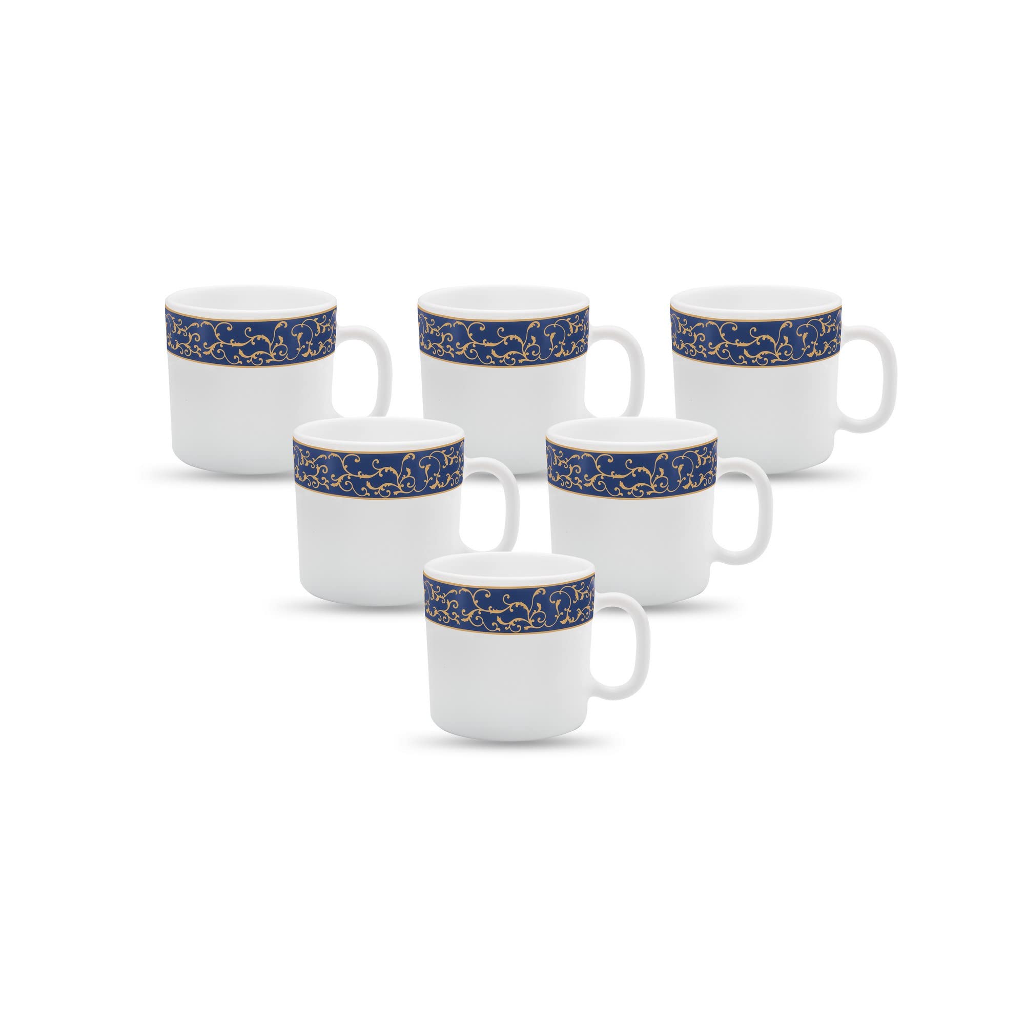 Diva, Sovrana Collection, Opal Glass Coffee Mug Set 6 pcs, Anassa Blue, White
