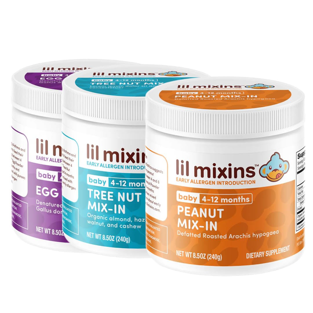 Early Allergen Introduction | Peanut, Tree Nut and Egg | Baby Stage 1-3, For Ages 4 Mo. -12 Mo. | 8.5 Oz Jars, 4 Month Supply