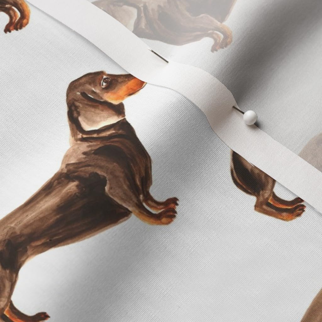 Spoonflower Fabric - White Dogs German Dachshund Puppy Wiener Chocolate Printed on Cotton Poplin Fabric by The Yard - Sewing Shirting Quilting Dresses Apparel Crafts