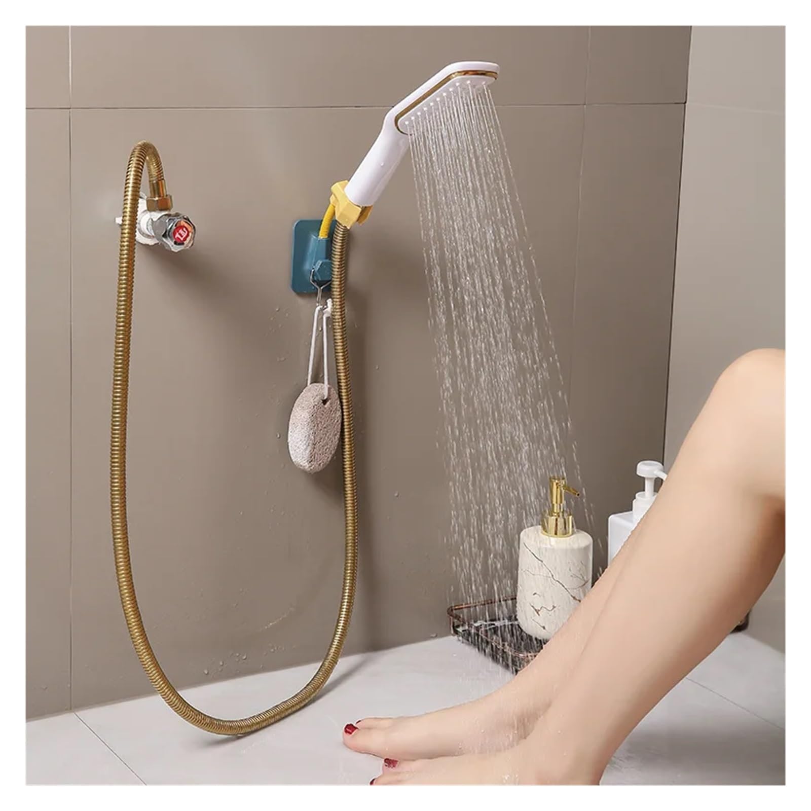 Duschkopfhalterung Duschkopfhalter, verstellbar, for Badezimmer, Duschhalterung for Badewanne, Duschstangenhalter, Halterungskopf haftet fest an der Wand(Black)