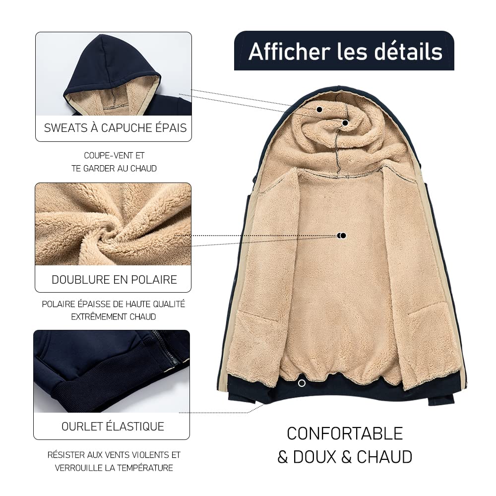 LBL Veste Polaire Femme Chaud Doublure Polaire Zippée à Capuche Sweat-Shirt Manches Longues pour Hiver