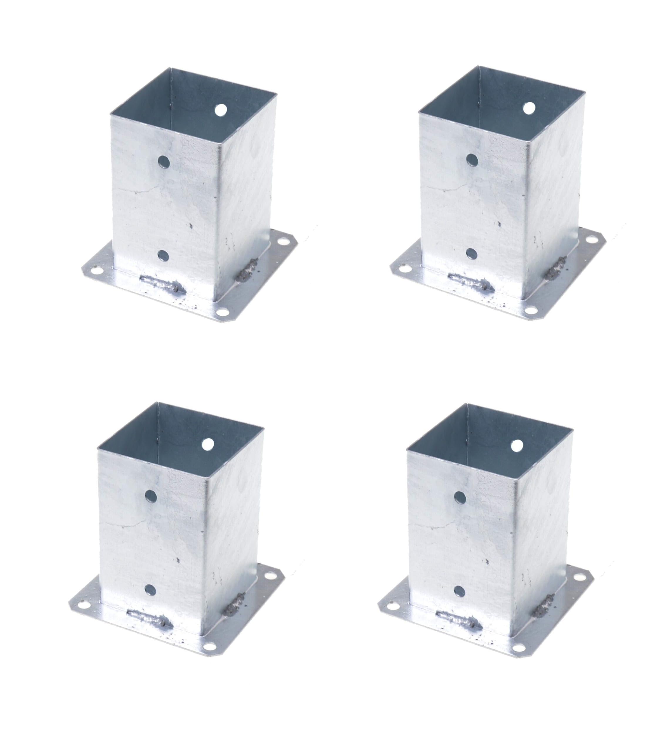 Lot de 4 supports de poteau à visser - 100 x 100 mm - Ancrage à visser - Douille de sol avec plaque de cheville - Sabots de poteau à visser - Galvanisés à chaud