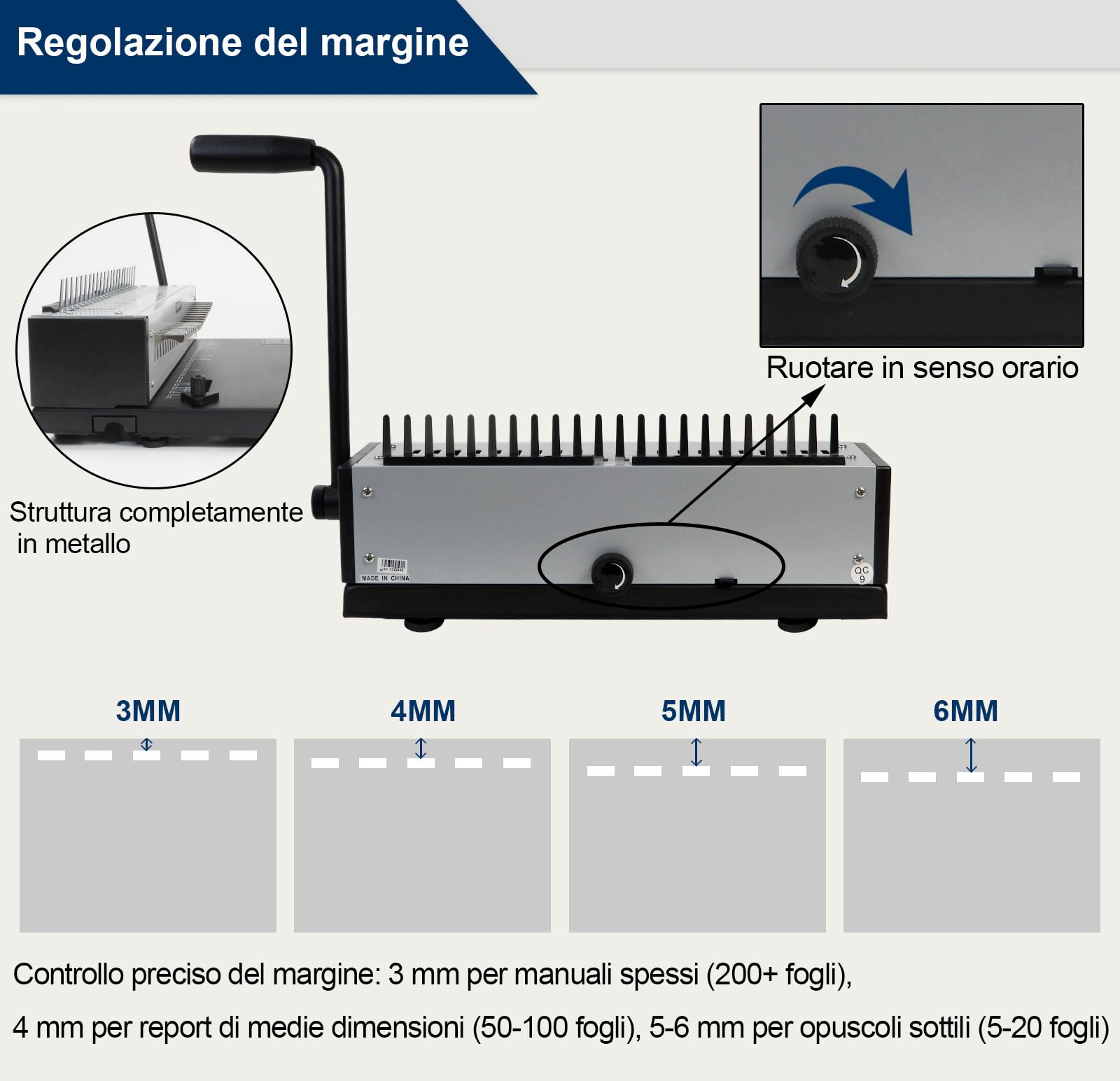 RAYSON Rilegatrice Spirale Plastica, Rilegatura di 200 Fogli, Perforazione di 12 Fogli, per Ufficio e Scuola, SD-1501A21