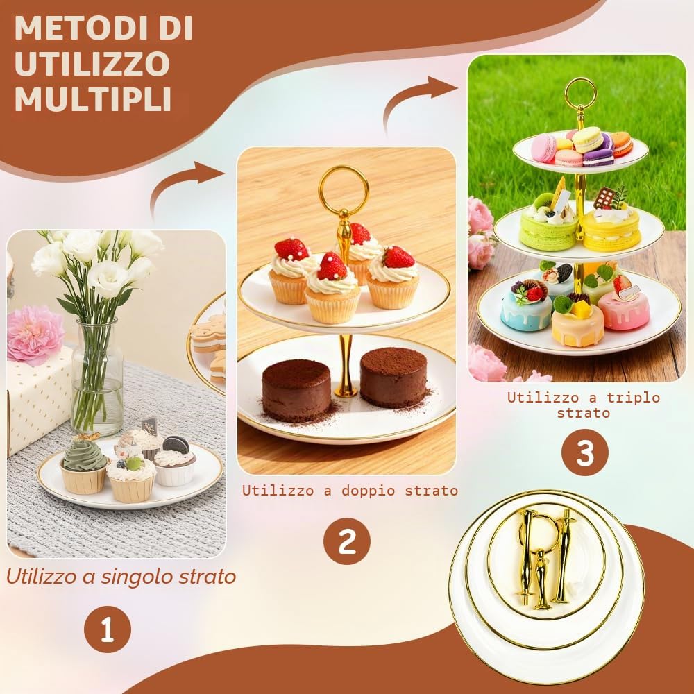2 Pz Alzata per Cupcake a 3 Ripiani,Supporti per Torte a 3 Livelli in Plastica,Portata per Torte a 3 Piani,Alzatine per Dolci per Servire Cupcake, Frutta, Cioccolatini