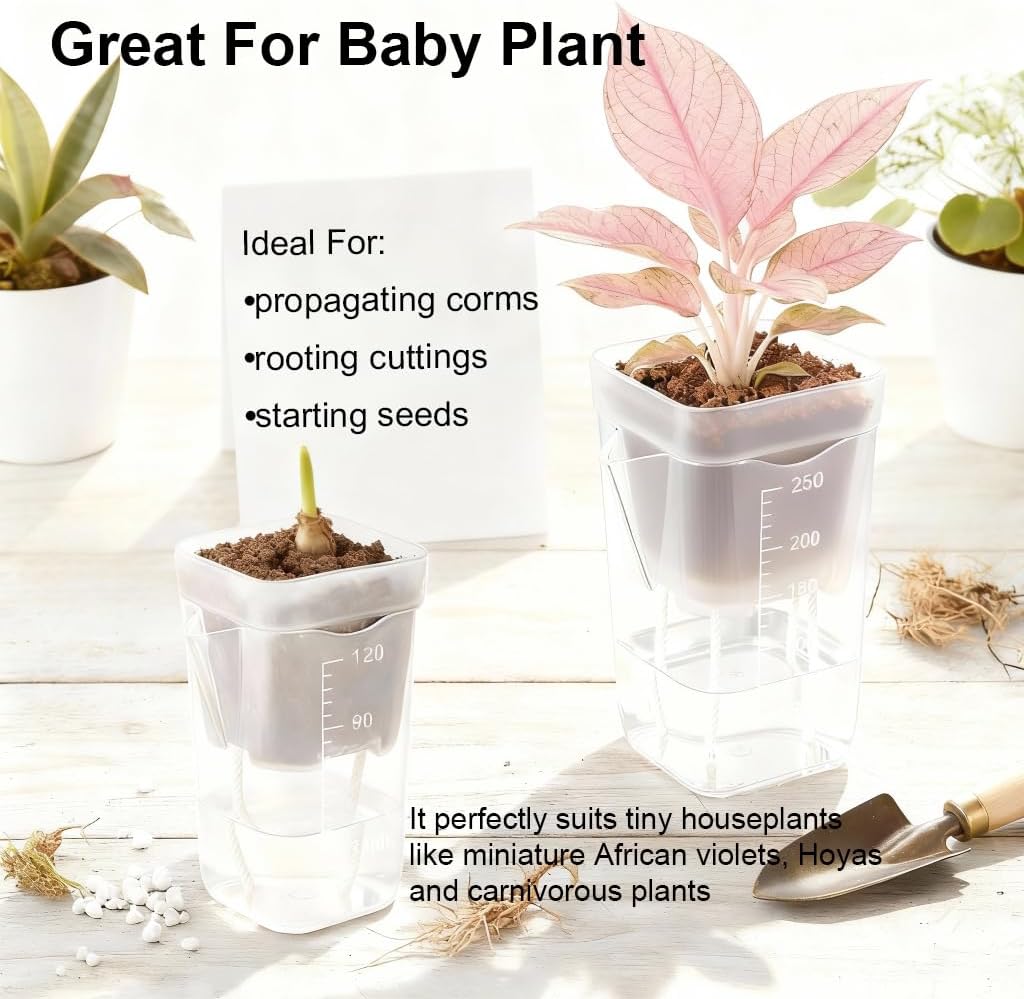 15 Pack 2 inch small self watering pots for indoor plants,semi hydroponic pots for leca and pon,clear plastic plant pot for propagation,seedling,cutting and African violet (muti-color, 2 inch)