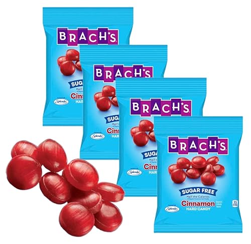 BRACHS CANDIES - Caramelos duros de canela sin azúcar, paquete de 4, tarjeta de envío el mismo día incluida