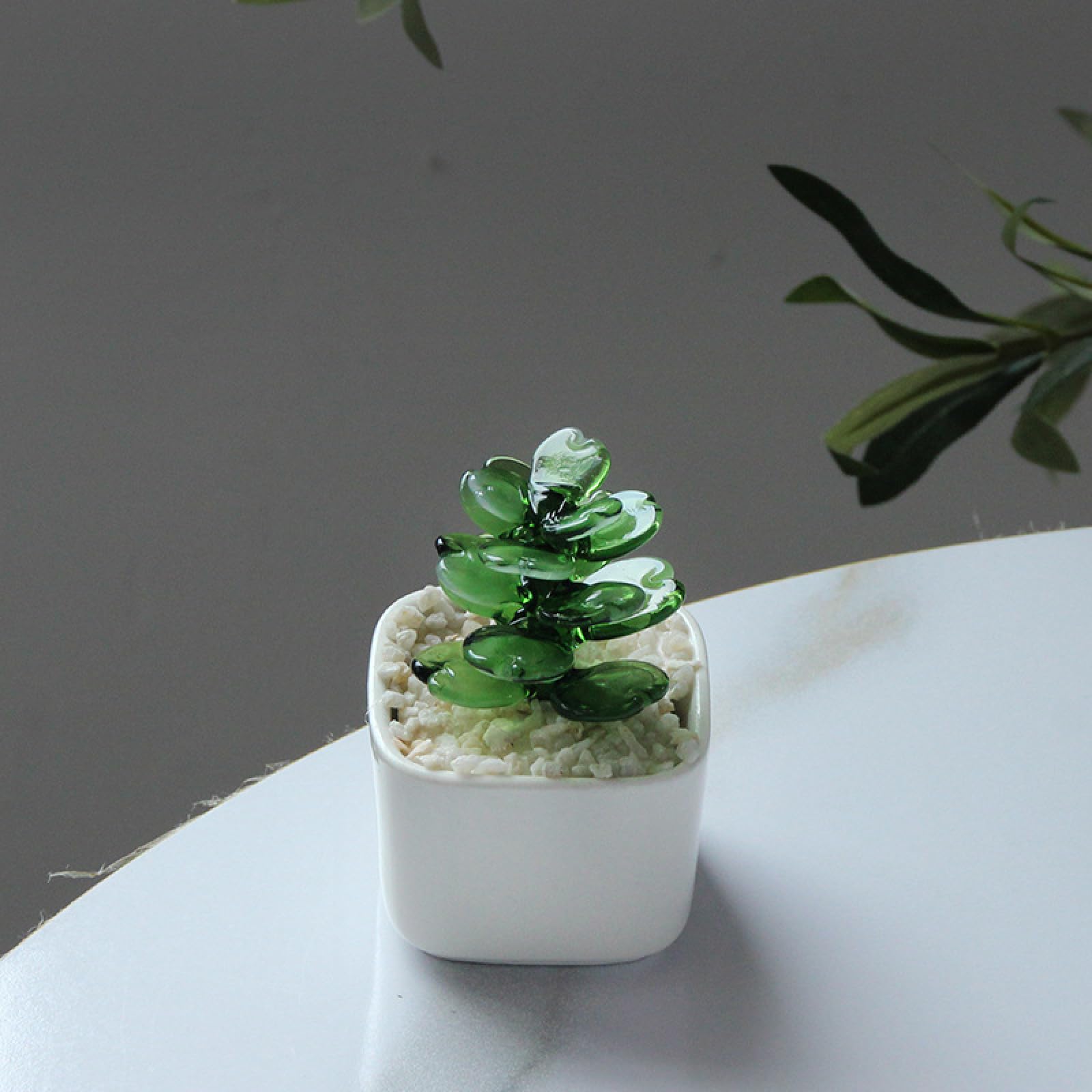 Dytartzx Green Coloured Glaze Handmade Glass Succulents Figurine Blown Sculpture Table Ornaments Birthday Home Decor