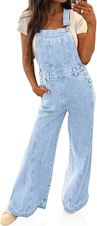 Adjustable Tie Straps Wide Leg Denim Overalls