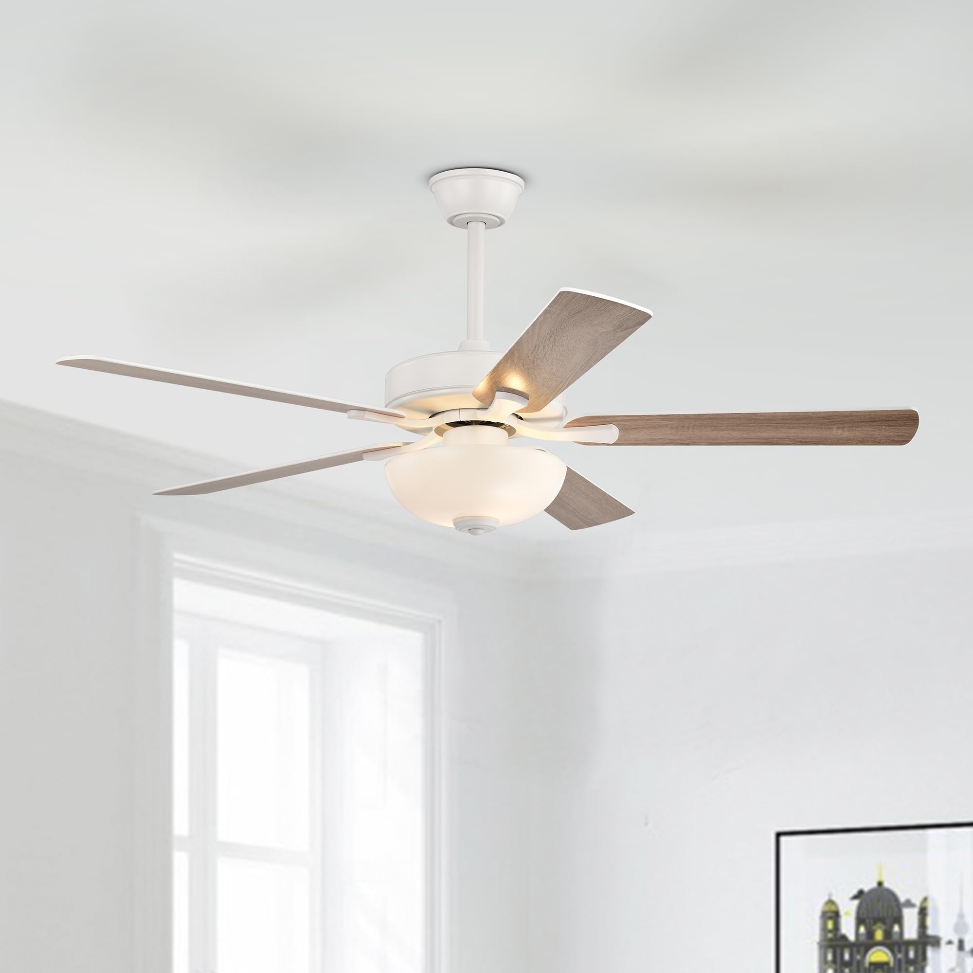 Photo 1 of ***FACTORY SEALED*** Edvivi 52 in. LED Ceiling Fan with Lights and Remote Control, Low Profile Ceiling Fan with 5 Dual Finish Blades, 6-Speed Noiseless Reversible Motor, White Finish for Bedroom Living Room Indoor Use