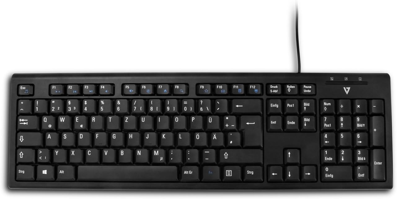 V7 KU100GR USB Wired Keyboard with PS2 Adapter, German