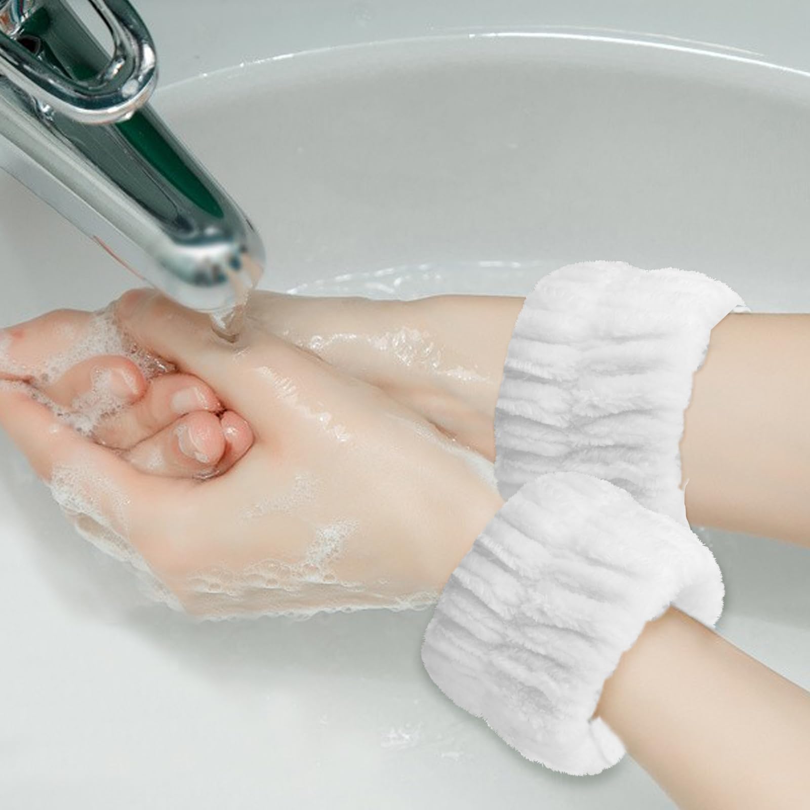 Abeillo 4 sztuki opasek na nadgarstek do spa, z mikrofibry do mycia twarzy, koralowe chłonne bransoletki do mycia, ręczniki na nadgarstek do mycia twarzy i pod prysznic (różowe i białe)