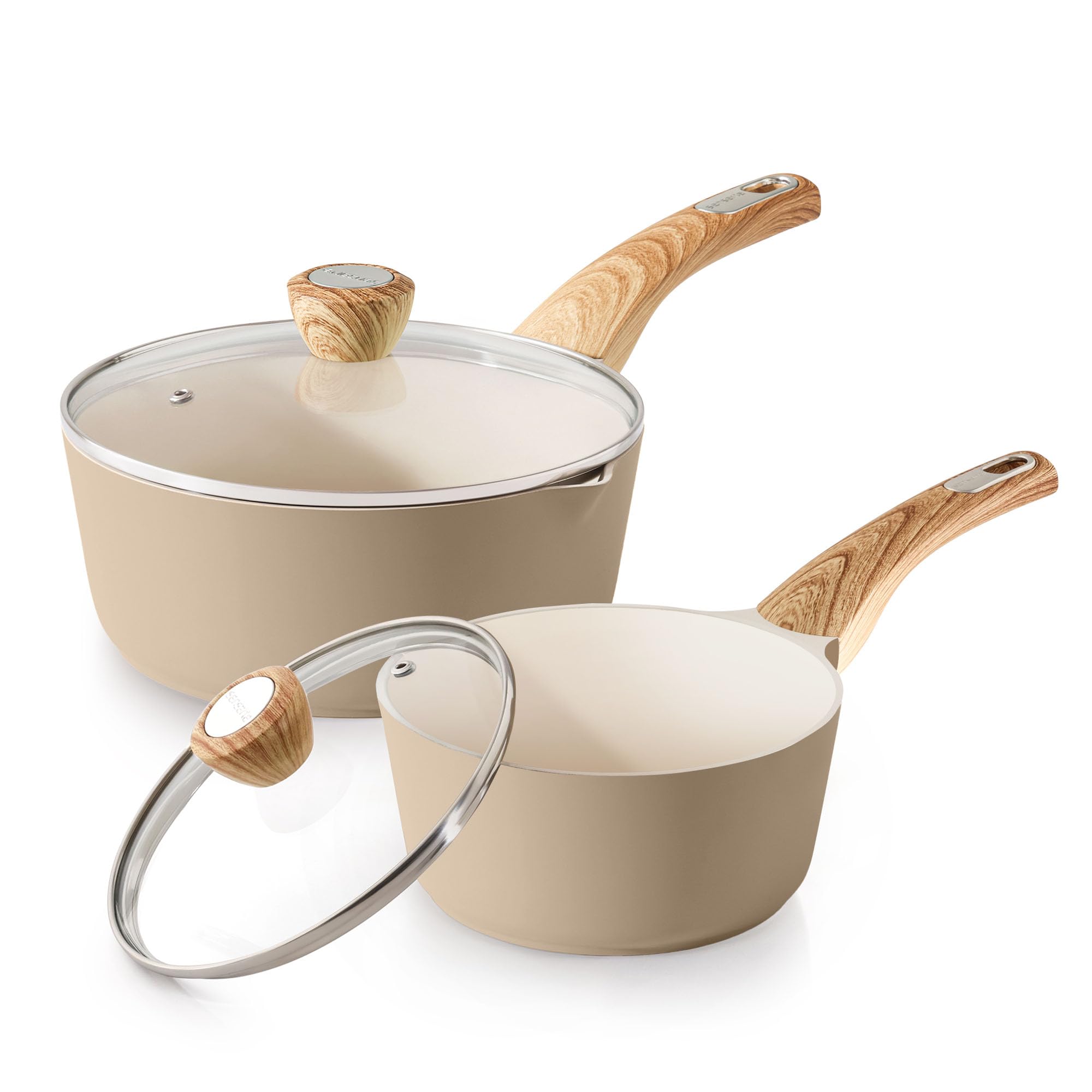 SENSARTE 2.0 &amp; 3.0 Quart Ceramic Sauce Pan Sets with Lid, Nonstick Saucepan Set with Pour Spout, Small Pot, Non toxic Saucepot, Sauciers, Induction Comptable, PFOA PTFE PFAS PFOA Free