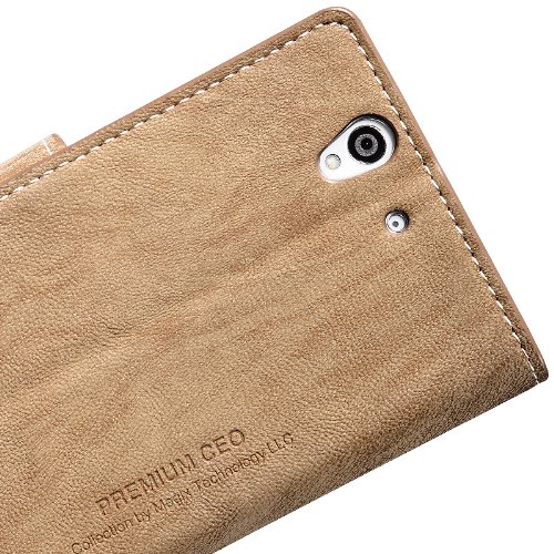 Megix Technology Premium Ceo The King Series Flipstand Folio Case For Sony Xperia Z - Retail Packaging - Light Brown #TOP4