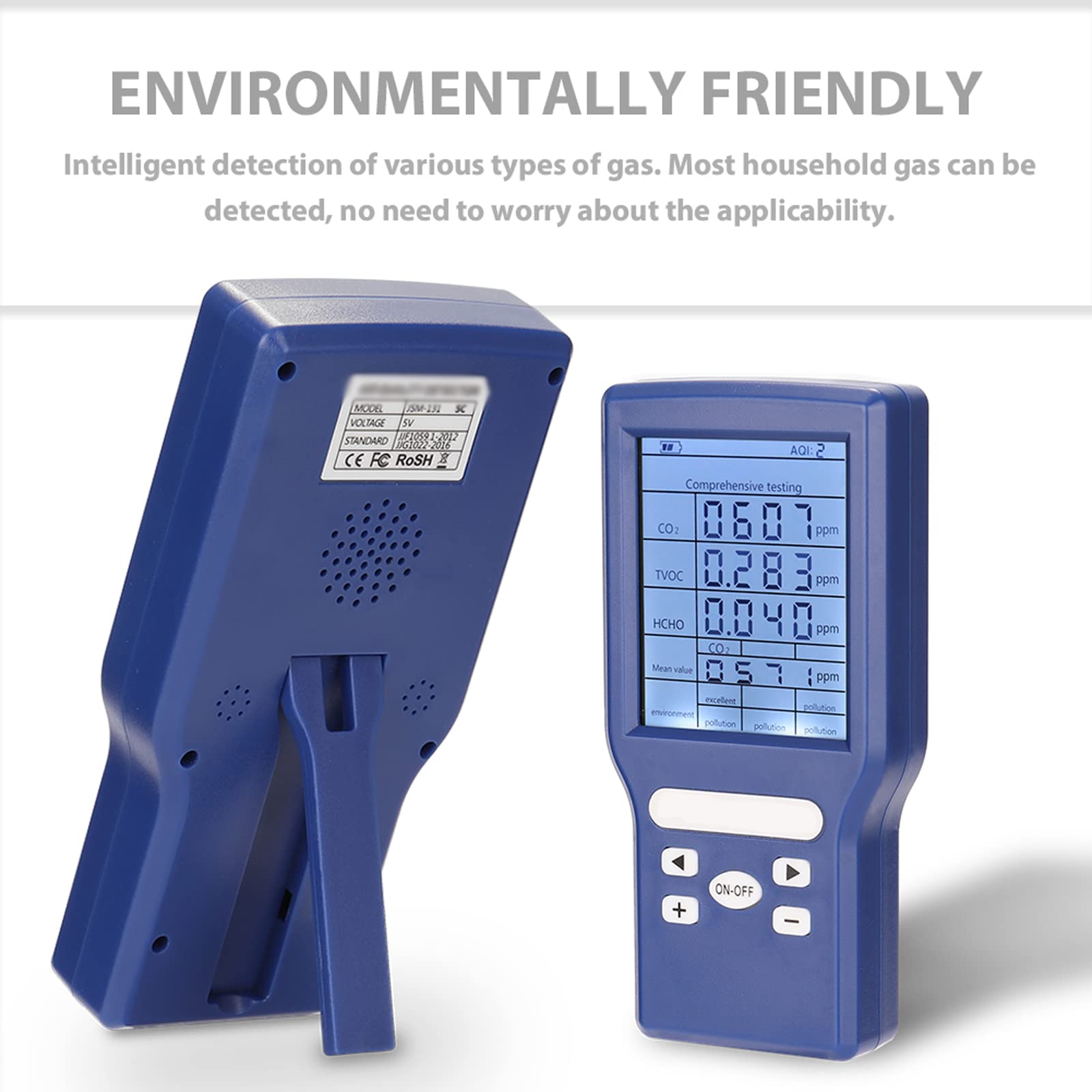 Medidor de Co2 Homologado Portátil Hancaner Monitor de Calidad del Aire Medidor CO2 TVOC HCHO AQI Detector Dióxido de Carbono Temperatura y Humedad + 1 * 1000mAh Batería + Cable USB para Hogar