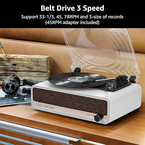 Miniatura 6 de Reproductor de discos de vinilo con altavoces mejorados, soporte para tocadiscos Bluetooth, entrada auxiliar USB, salida de línea RCA, parada