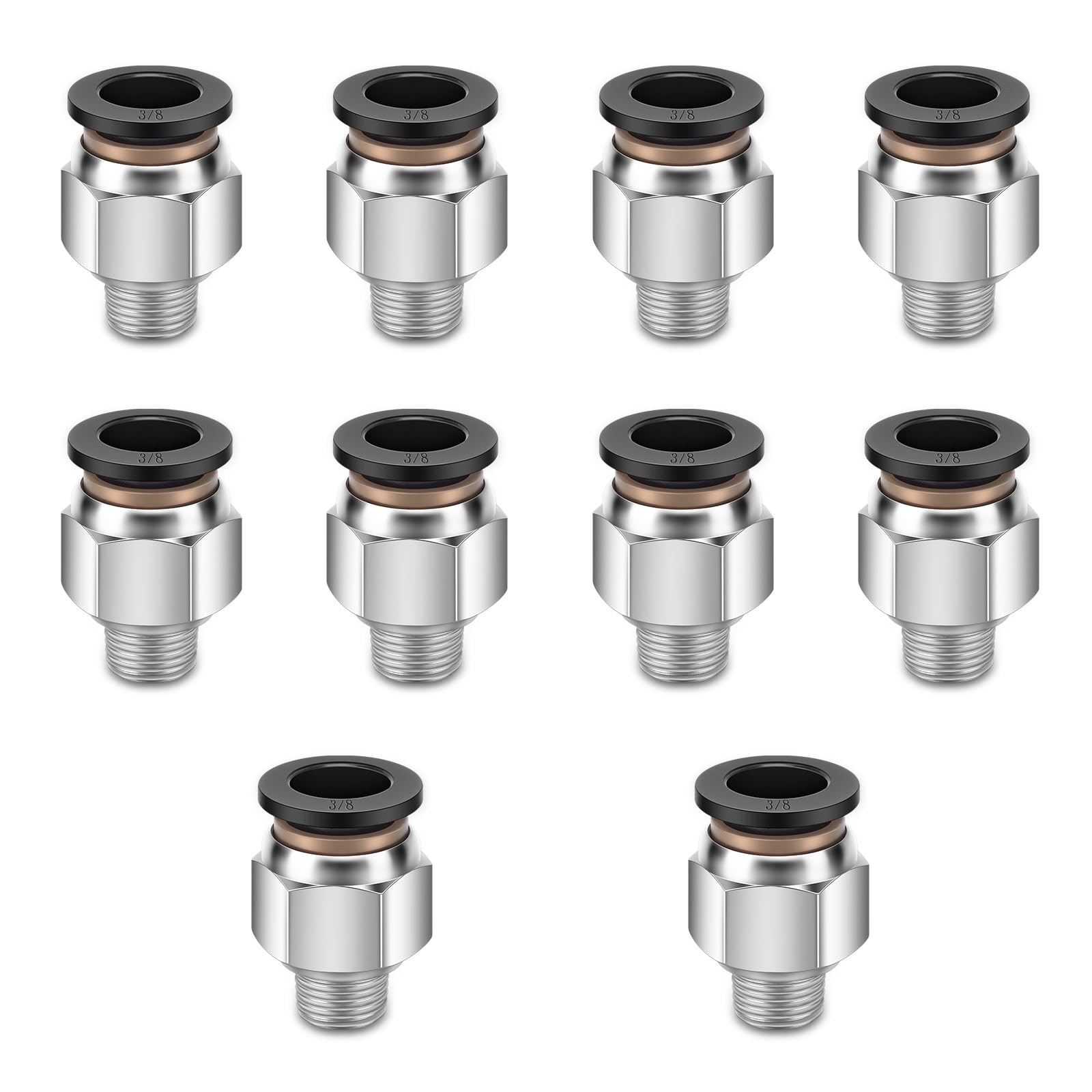 10 Pcs Push-to-Connect Fittings 3/8 Inch Tube OD x 1/8 Inch NPT Thread Pneumatic Male Straight Quick Connect Air line fittings