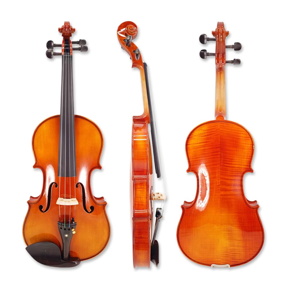 Yinfente Violino acustico 4/4 a 4 corde, in legno massello, in ebano, per studenti, bambini, adolescenti, custodia, colofonia, arco, corda extra (marrone-A)