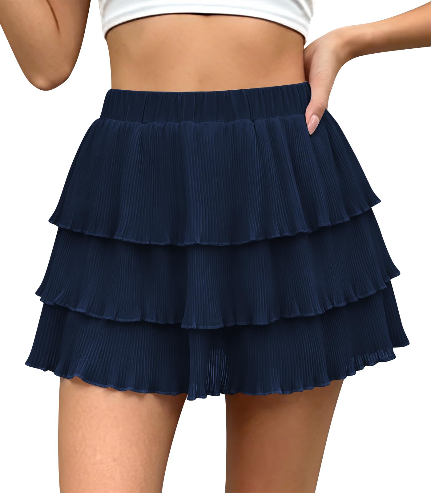 Genfien Falda de Volantes para Mujer Falda Pastel Capas Chiffon Talle Alto Elástico Falda Corta Boho Verano con Forro