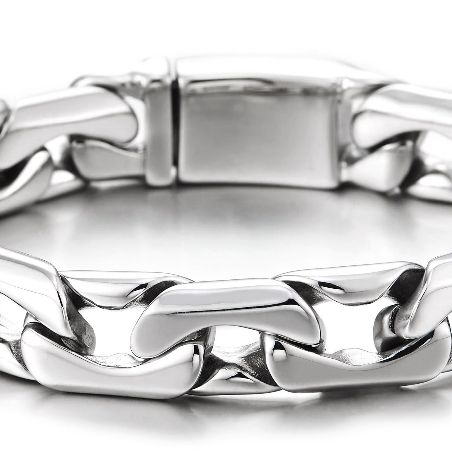 COOLSTEELANDBEYOND Bracciale Uomo in Acciaio Lucido, Marinara Catena Spessa Moderna, Bracciale Minimalista e Robusto