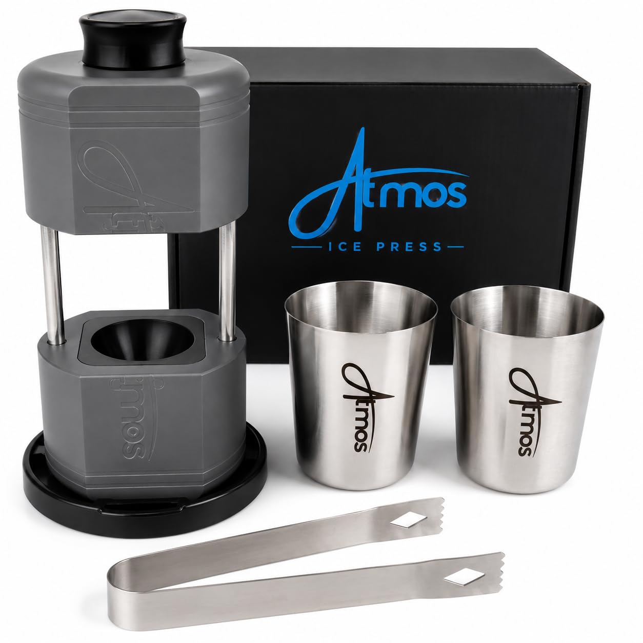 Set di sfere di ghiaccio di alta qualità per whisky e cocktail, pressa professionale per sfere di ghiaccio trasparente con 2 tazze in acciaio inossidabile, pinze per ghiaccio e scatola
