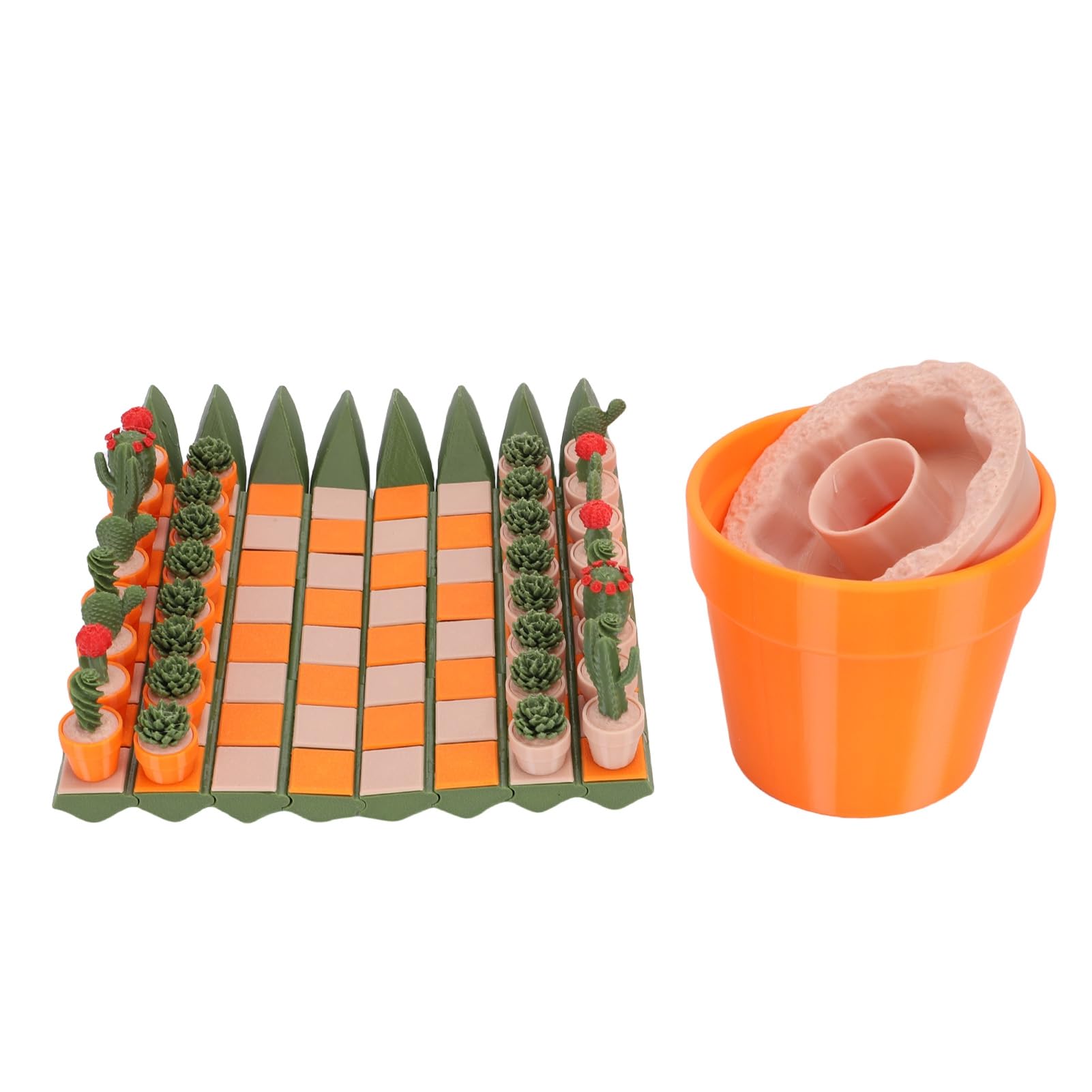 Pflanzen-Schachspiel, Magnetisches Tragbares Schachbrett mit Blumentopf-Aufbewahrung für Erwachsene ab 15 Jahren, Reisespiel, Kakteen-Schachbrett mit Sukkulenten-Pflanzenstücken