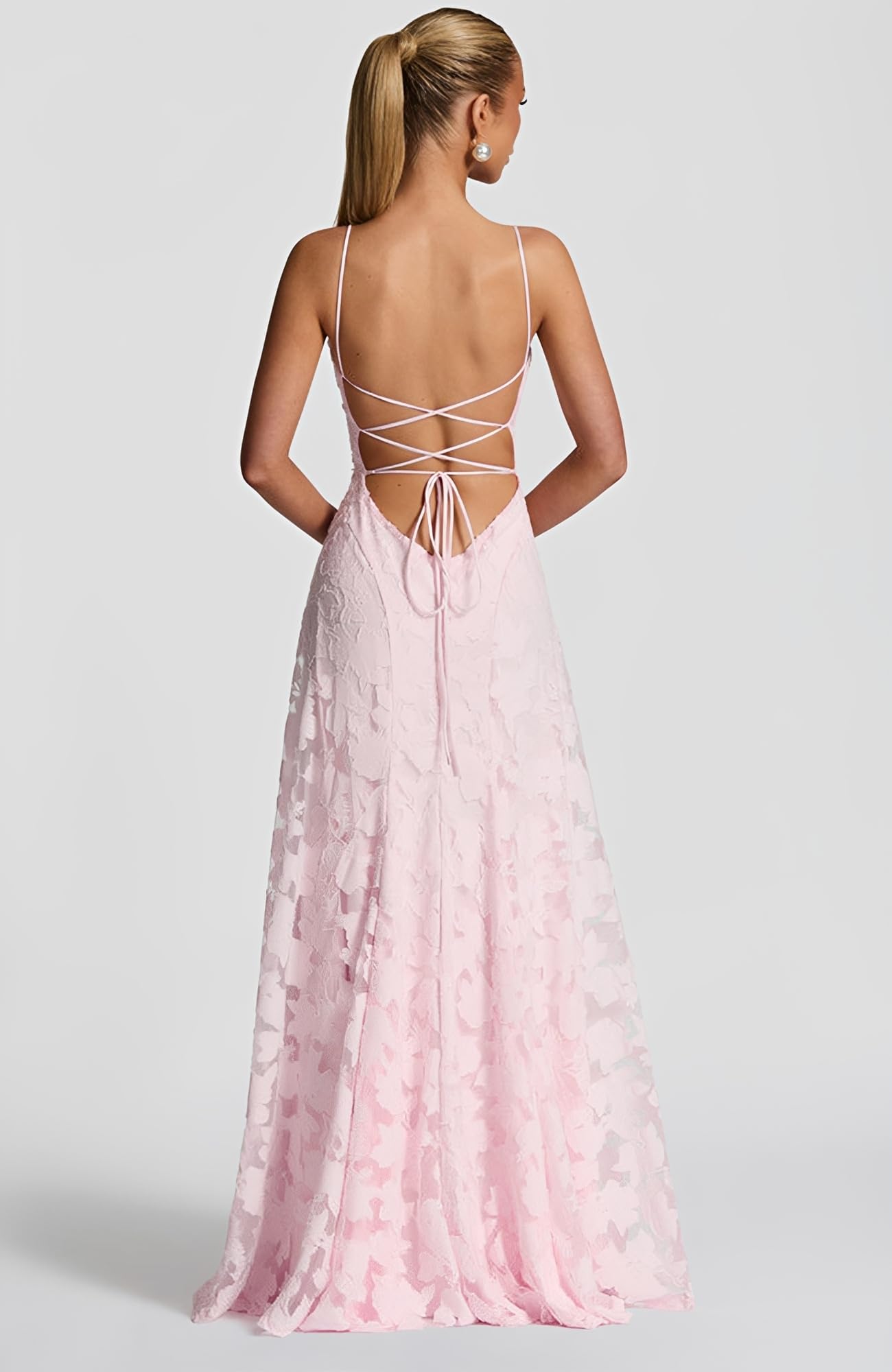 Damska sukienka maxi, ramiączka spaghetti, żakardowa, sukienka imprezowa, bez pleców, długa sukienka, elegancka sukienka koktajlowa, kwiatowa, wieczorowa