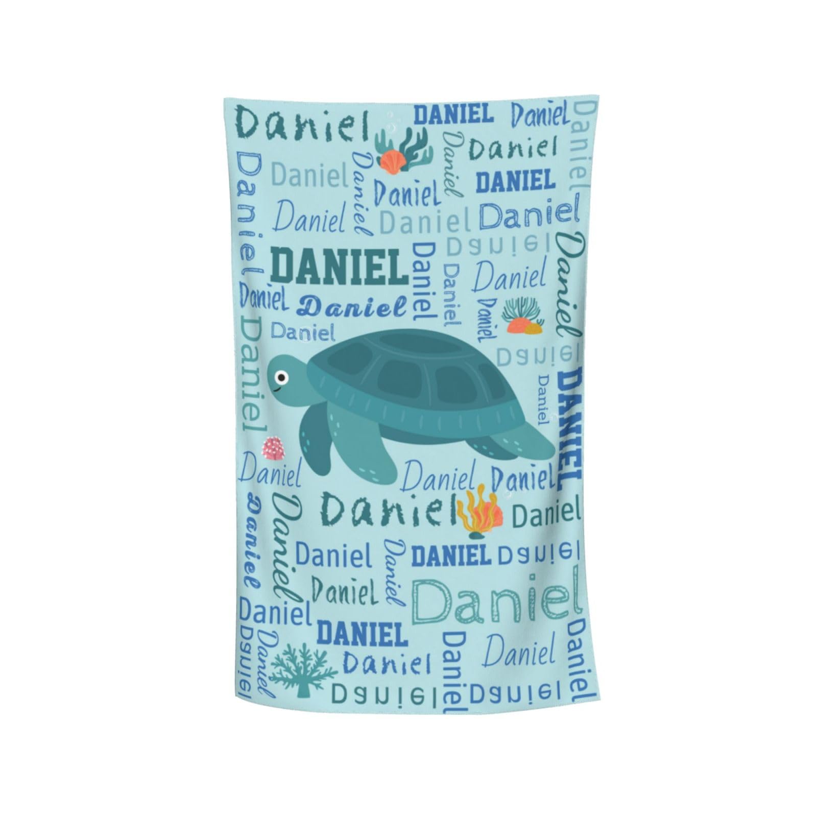 Custom Name Beach Towel - Purple Ocean Theme With Turtle & Seahorse, Quick-Dry & Sand-Free, 3 Sizes