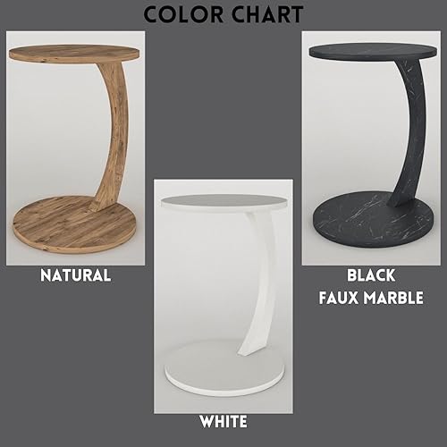 Miniatura 5 de Furpinea Mesa auxiliar en forma de C para sofá y lugares pequeños, mesa auxiliar redonda ahorradora de espacio para sofá y mesita de noche con