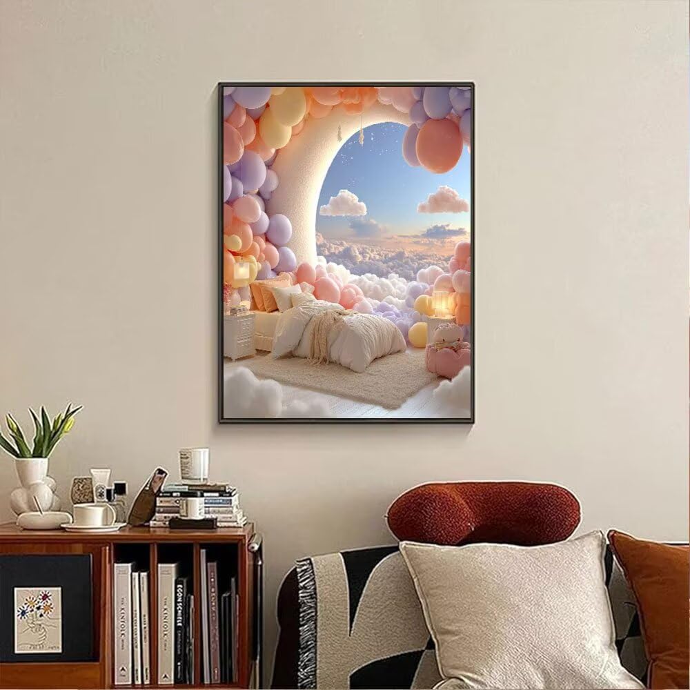 Księżyc Balon Diament Malarstwo Zestawy Dla Dorosłych, 5D Okrągłe Wiertło Diamentowe Malarstwo Dzieci Malarstwo, Diamant Art Haft Cross Stitch Obrazy, Mozaika Sztuka Do Dekoracji Ściany Domu 80x110cm