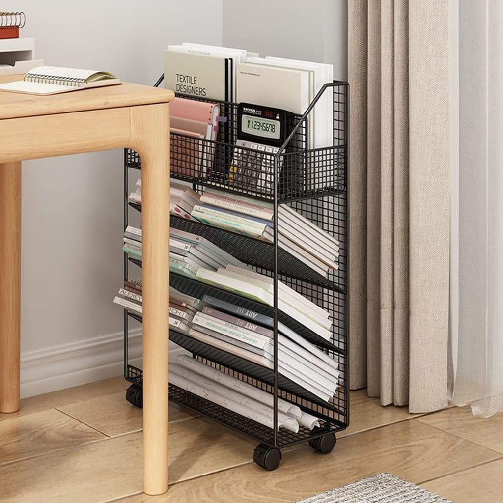 Estantería de escritorio móvil de 5 niveles, estantería de pie con ruedas, estantería de almacenamiento de libros, organizador de almacenamiento de escritorio con ruedas giratorias, for oficina en cas