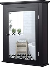 Tangkula Bathroom Cabinet with Mirror, Mirrored Wall-Mounted Storage Medicine Cabinet w/Single Door & Adjustable Shelf in 5 Positions, Multipurpose Wall Cabinet for Bathroom (Black)