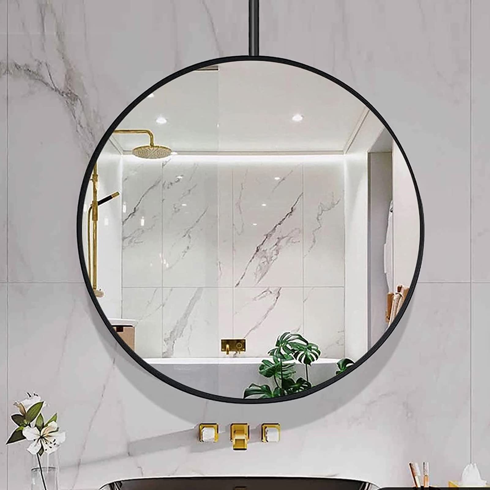 Miroir décoratif flottant haut de gamme en métal suspendu par perche 70cm