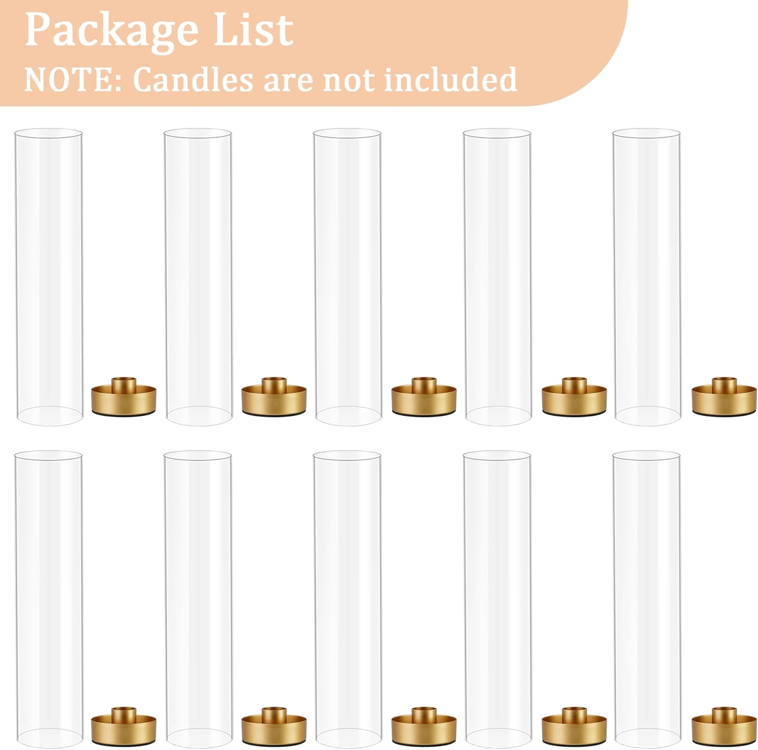 Hurricane Candle Holders Golden Taper Candle Sticks Holder, with 11" Thickened Glass Cylinder Covers Tall Candlesticks Holders Bulk Set of 10, Dining Table Centerpiece for Wedding