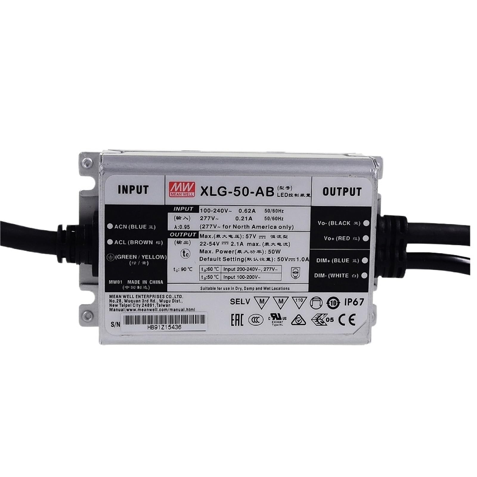FCARUMIQP XLG-50-AB 50W Constant Power AC/DC Active PFC LED Driver 3 In1 Dimming 22~54V Switching Supply IP67