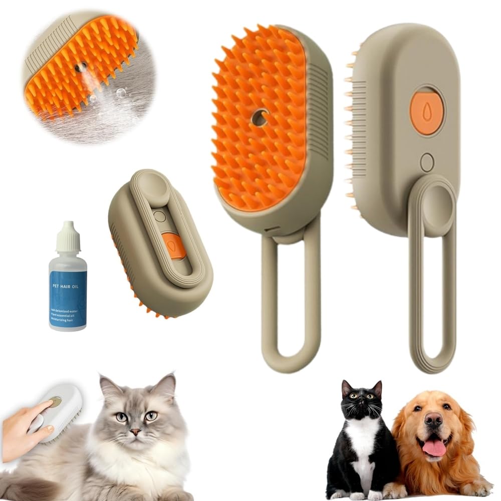 Pet Steam Groomer Comb,2024 Upgraded 3 in 1 Cat Steam Brush Pet Hair Steamy Brushes,Grooming Comb Tool for Pets Hair Removal with Steam for Massage Cleaning Shedding (Khaki, Short) Pet Steam Groomer Comb,2024 Upgraded 3 in 1 Cat Steam Brush Pet Hair Steamy Brushes,Grooming Comb Tool for Pets Hair Removal with Steam for Massage Cleaning Shedding (Khaki, Short)