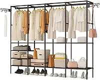Closet Aberto Modular com 4 Colunas Arara de Roupas Cabideiro de Metal para Quarto ou Loja Guarda-Roupa Sem Portas de Alta Capacidade