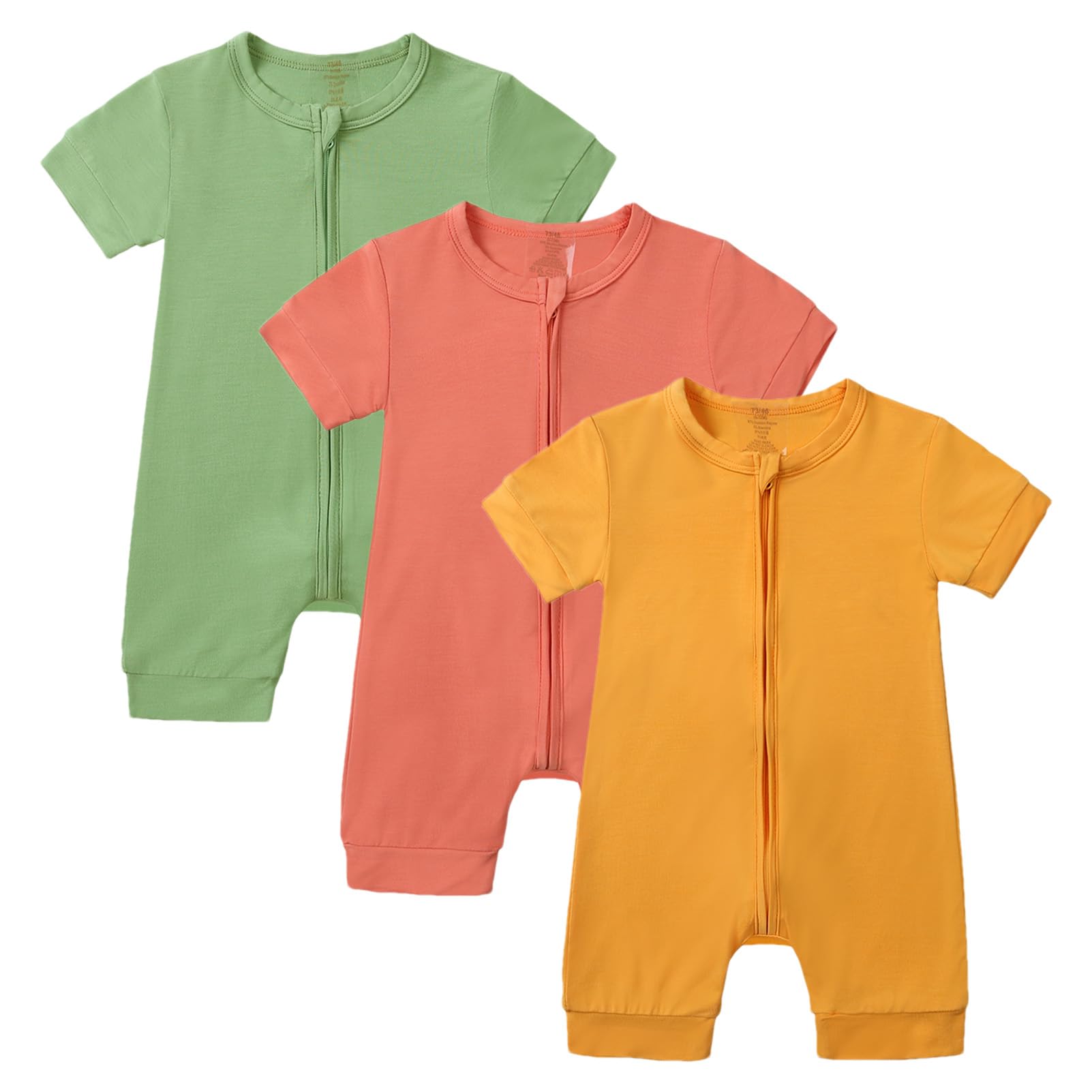 Amropi Bébé Filles Lot De 3 Grenouillères À Rayures Barboteuse Manches Courtes Bodys Fermeture Eclair Combinaison 6-9 Mois, Style02