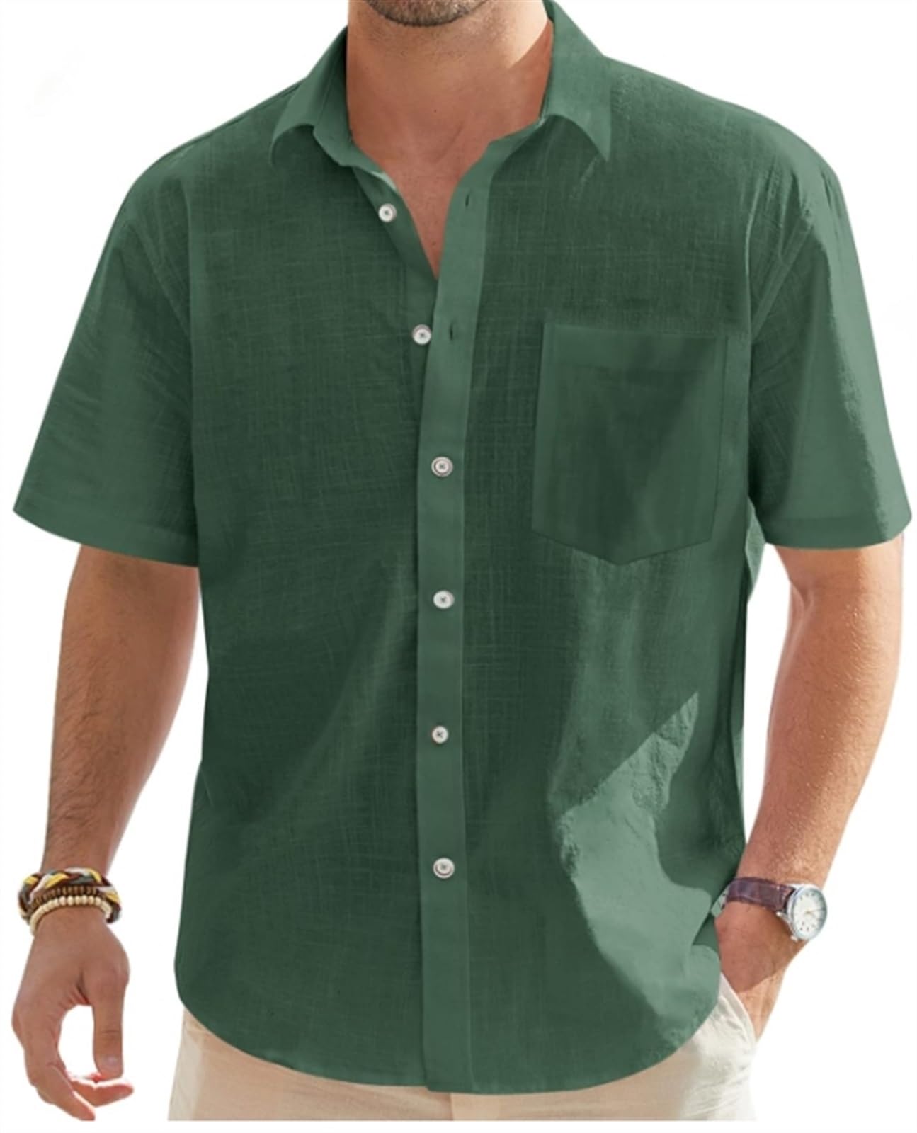 Chemises décontractées légères à boutons en coton lin homme taille XXXL