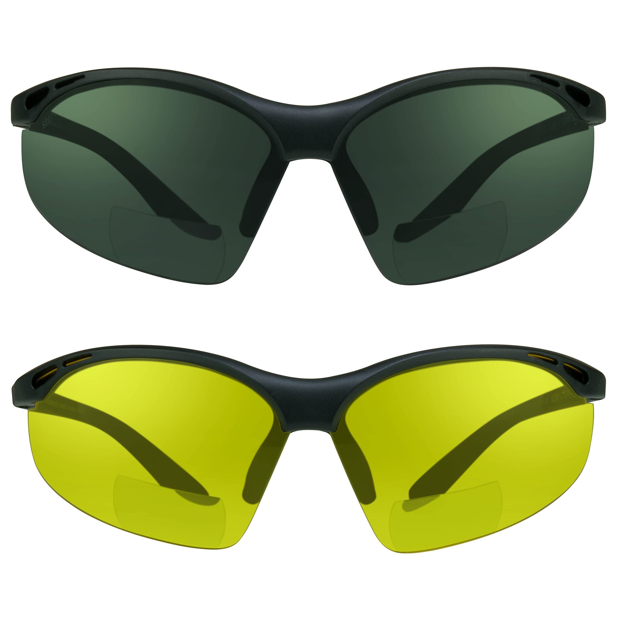 proSPORT Bifocal Safety Glasses Reader +3.00 Smoke & Yellow Night Vision Lens Z87 Wrap-Around