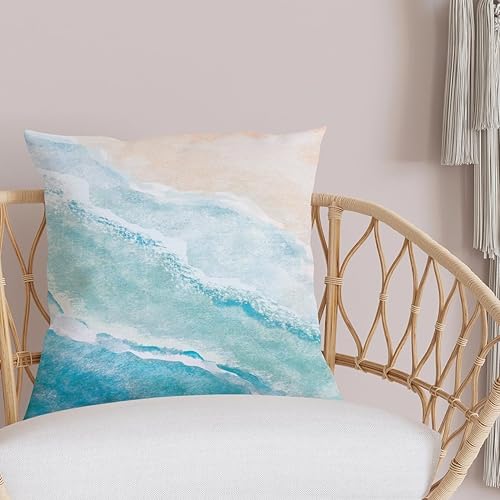 Miniatura 4 de Fundas de almohada azules con acuarela de playa, mar, océano, paisajes de naturaleza, funda de cojín cuadrada para sofá, cama, dormitorio,
