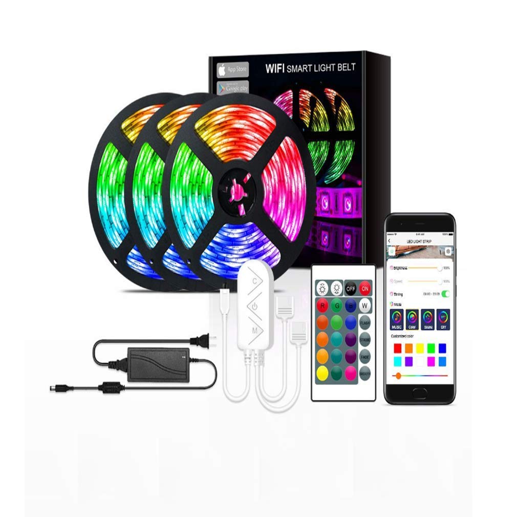 Tira Led RGB 5M, Luces Led Smart 5050 Control App Habitacion con Controlador WiFi Sincronizar Música 24 Teclas Control Remoto RF Luz De Ambiente para El Hogar Dormitorio Habitación TV Fiesta,20M