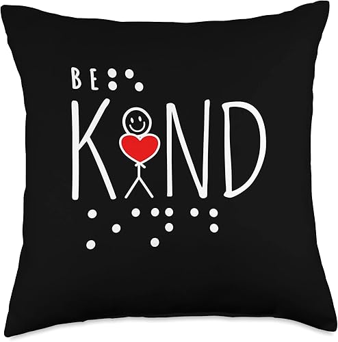 Gifts For The Blind See Be Kind World Braille Day Be Kind Blind Awareness Braille - Almohada de 18 x 18 pulgadas multicolor Gifts For The Blind See Be Kind World Braille Day Be Kind Blind Awareness Braille - Almohada de 18 x 18 pulgadas multicolor