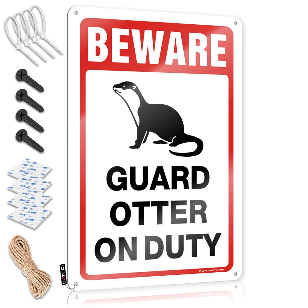 STWNVOITV Signs For Bedroom Door Beware! Guard Cute Otter On Duty Tin Sign Home Decor For Men Cool Signs For Bedroom(30X40CM)