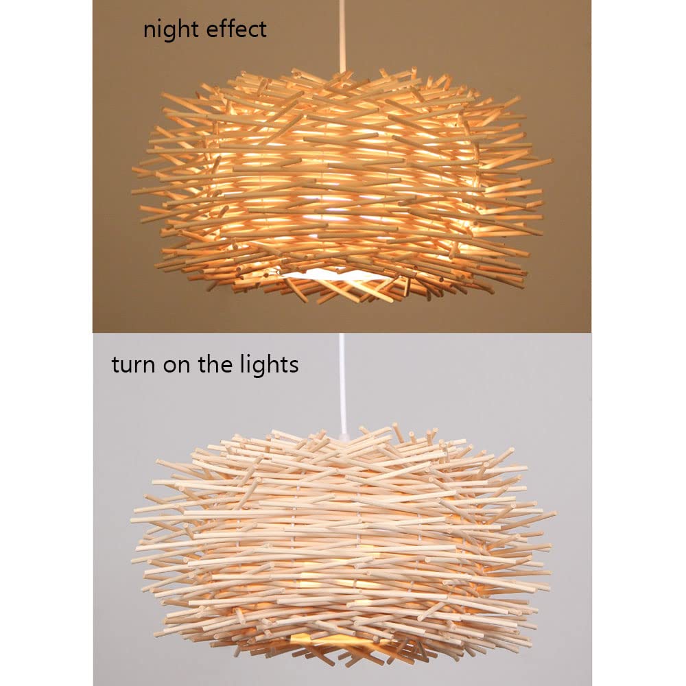 Lámpara Colgante De Ratán Natural De 11,8 Pulgadas, Lámpara Colgante De Bambú Tejida A Mano Pantalla Nido De Pájaro Mimbre Natural E27 Accesorio De Iluminación De Techo con Luz Colgante
