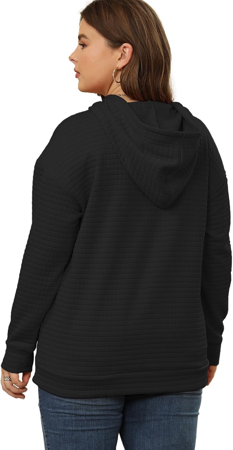 DOLNINE Plus Size Hoodies for Women Casual Long Sleeve Sweatshirts Drawstring Pullover Tops with Pocket - Image 2